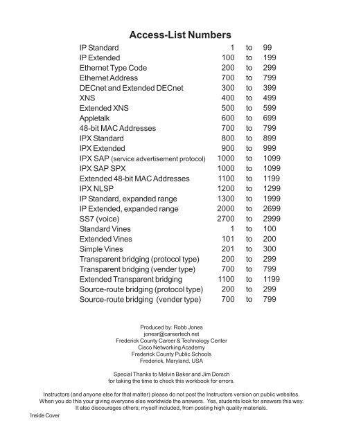 Access Lists Workbook - The Cisco Learning Network