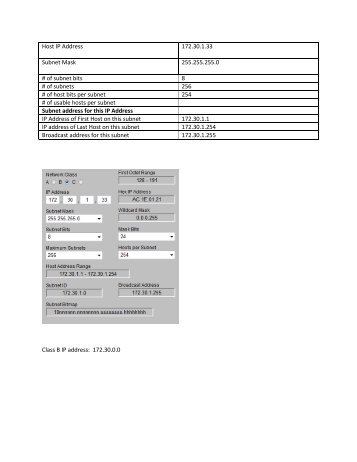 Host IP Address 172.30.1.33 Subnet Mask 255.255.255.0 # of ...