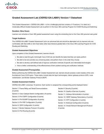 Graded Assessment Lab (CIERS2-GA-LAB01) Version 1 Datasheet