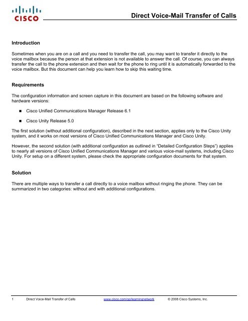 Direct Voice-Mail Transfer of Calls - The Cisco Learning Network