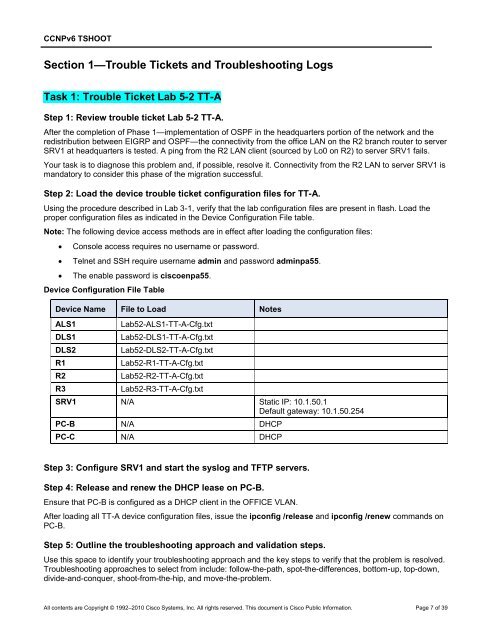 CCNP TSHOOT 6.0 - Cisco Learning Home