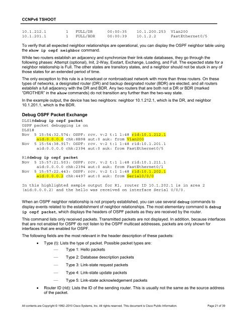 CCNP TSHOOT 6.0 - Cisco Learning Home