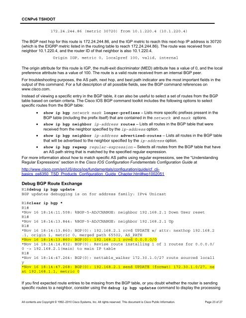 CCNP TSHOOT 6.0 - Cisco Learning Home