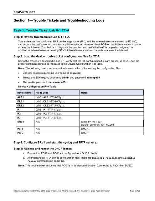 CCNP TSHOOT 6.0 - Cisco Learning Home