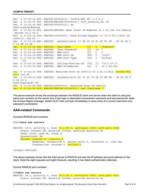 CCNP TSHOOT 6.0 - Cisco Learning Home