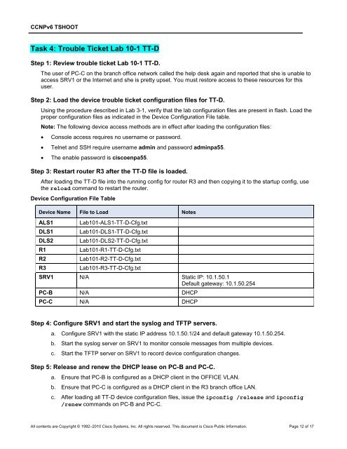 CCNP TSHOOT 6.0 - Cisco Learning Home