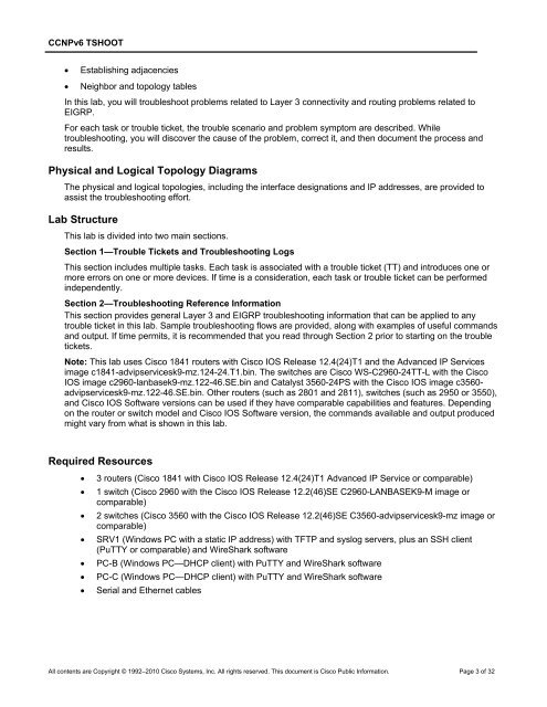 CCNP TSHOOT 6.0 - Cisco Learning Home