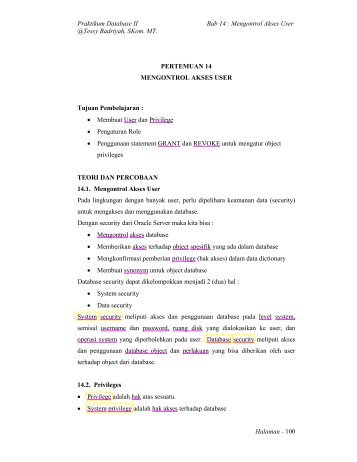 Praktikum Database II Bab 14 : Mengontrol Akses ... - Lecturer EEPIS