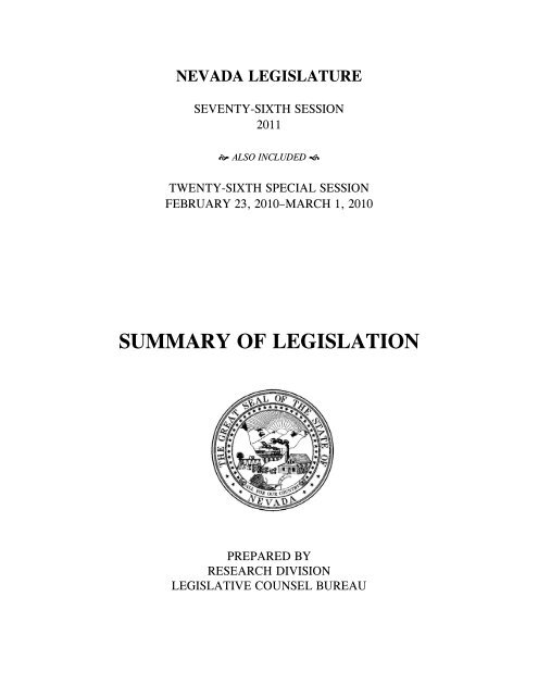 2011 Summary of Legislation - Nevada Legislature