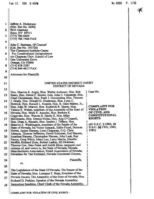 Constitutional Rights Violations Examples Complaint for Violation of Civil and Constitutional Rights - Nevada ...