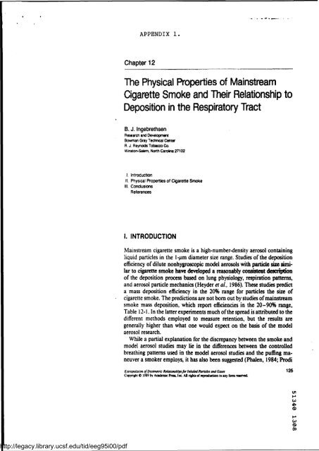 The Physical Properties Of Mainstream Cigarette Smoke And Their