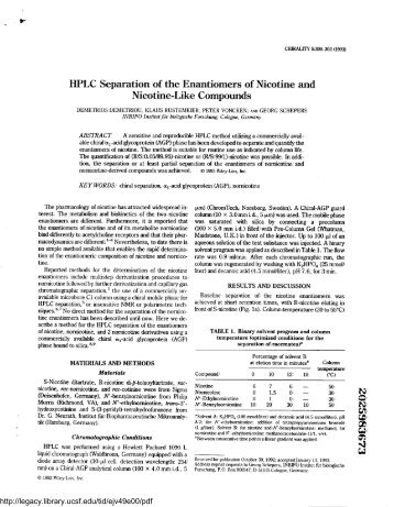 HPLC Separation of the Enantiomers of Nicotine and Nicotine-Like ...
