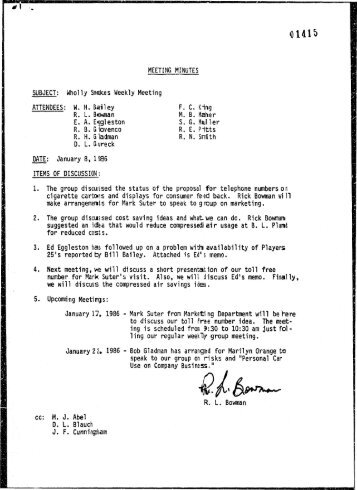 MEETING MINUTES SUBJECT: Wholly Smokes Weekly Meeting ...