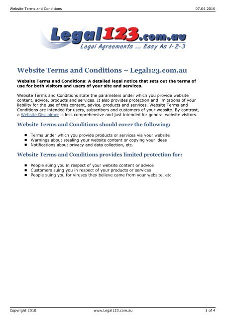 Website Terms And Conditions Legal Templates Australia