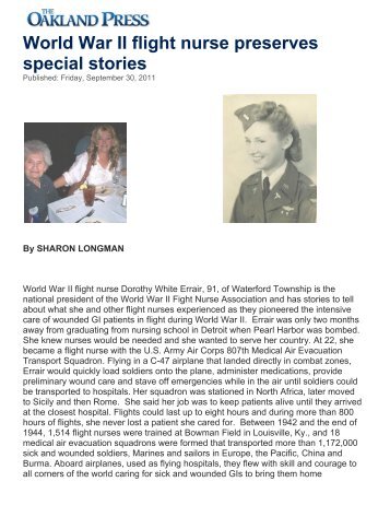 World War II flight nurse preserves special stories - Legends of the ...