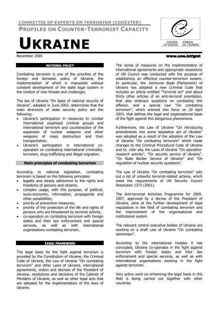 CODEXTER - Ukraine Profile on Counter-Terrorist ... - Legislationline