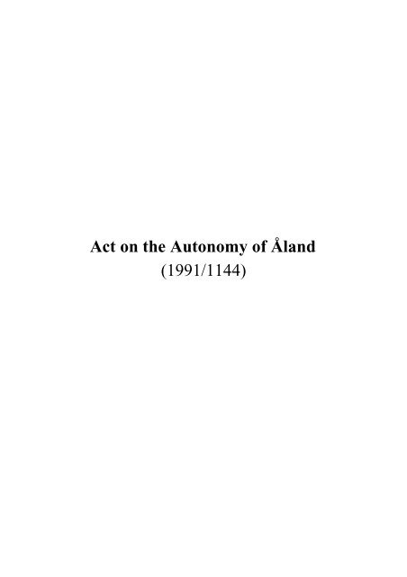 Act on the Autonomy of Åland (1991/1144) - Finlex