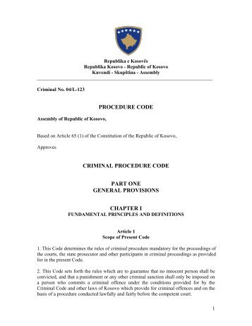 Criminal Procedure Code of Kosovo - Legislationline