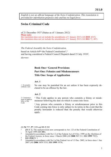 Criminal Code of the Swiss Confederation - Legislationline