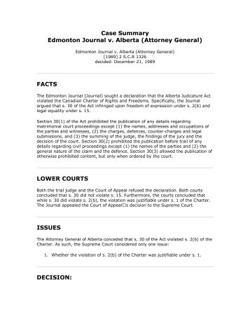 Case of Edmonton Journal v. Alberta (Attorney ... - Legislationline