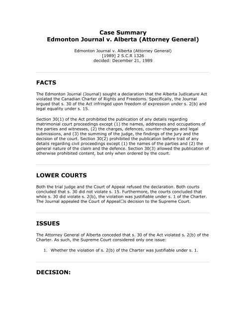 Case of Edmonton Journal v. Alberta (Attorney ... - Legislationline