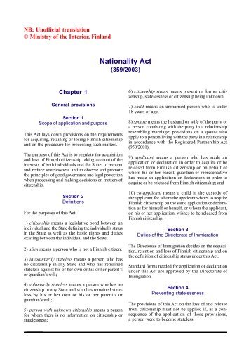 Nationality Act 359/2003 - Legislationline