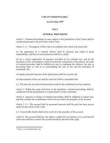 Criminal Procedure Code of the Republic of Poland - Legislationline