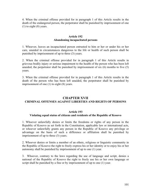 Criminal Code of Kosovo - Legislationline