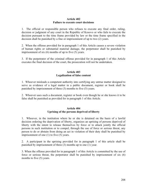 Criminal Code of Kosovo - Legislationline