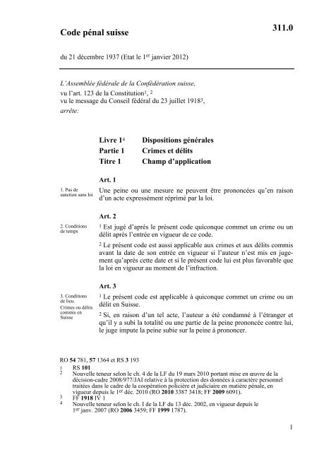 Code pénal suisse 311.0 - CH