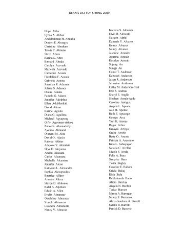 (PDF) - DEAN'S LIST FOR SPRING 2009