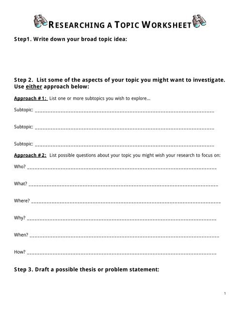 creating a research question worksheet