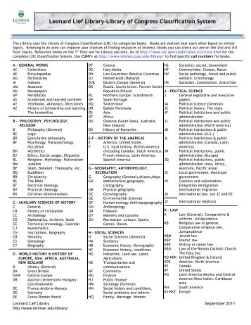 Library of Congress Classification - Lehman College