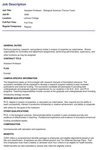 Job Description - Lehman College - CUNY