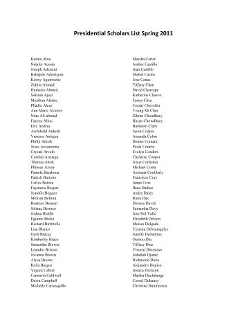 Presidential Scholars List Spring 2011