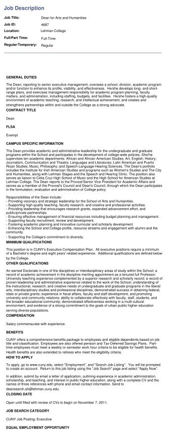 Job Description - Lehman College - CUNY