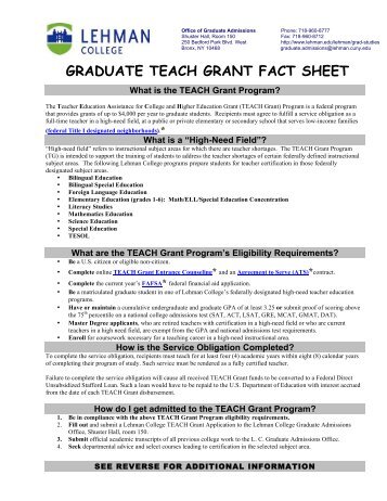 TEACH Grant Fact Sheet LC - Lehman College