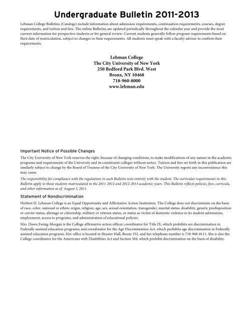 2011-2013 Undergraduate Bulletin - Lehman College