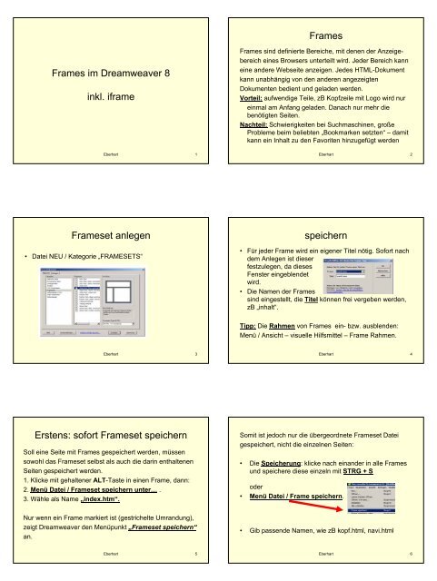 Frames im Dreamweaver 8 inkl. iframe Frames Frameset ... - Lehrer