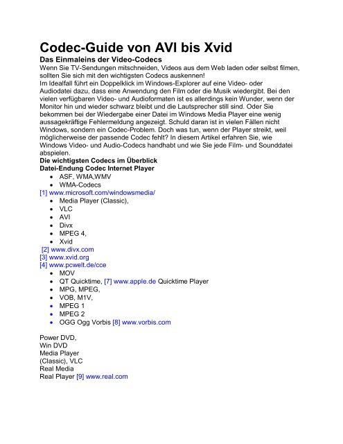 Codec-Guide von AVI bis Xvid - Lehrer