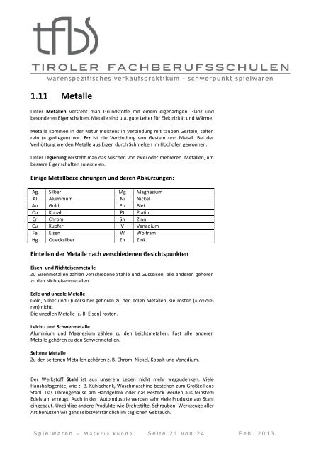 Spielwaren Materialkunde und Verarbeitung