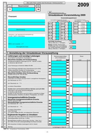 I. Anmeldung der Umsatzsteuer-Vorauszahlung ... - Leins & Seitz