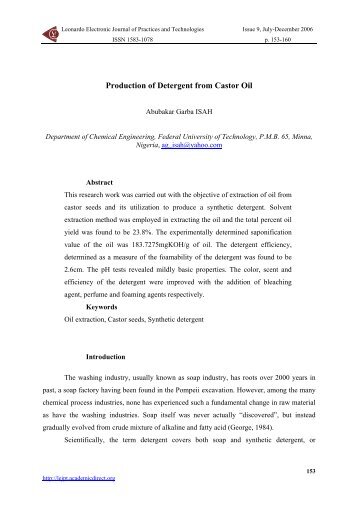 Production of Detergent from Castor Oil - Leonardo Electronic ...