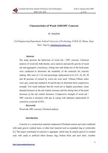 Characteristics of Wood ASH/OPC Concrete - Leonardo Electronic ...