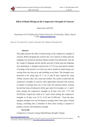 Effect of Hand Mixing on the Compressive Strength of Concrete