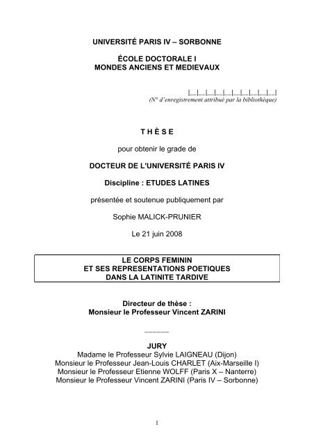 UNIVERSITÉ PARIS IV – SORBONNE ÉCOLE DOCTORALE I ...