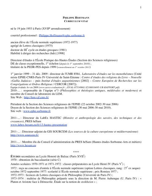 CV Hoffmann 26 février 2013 - Laboratoire d'Etudes sur les ...