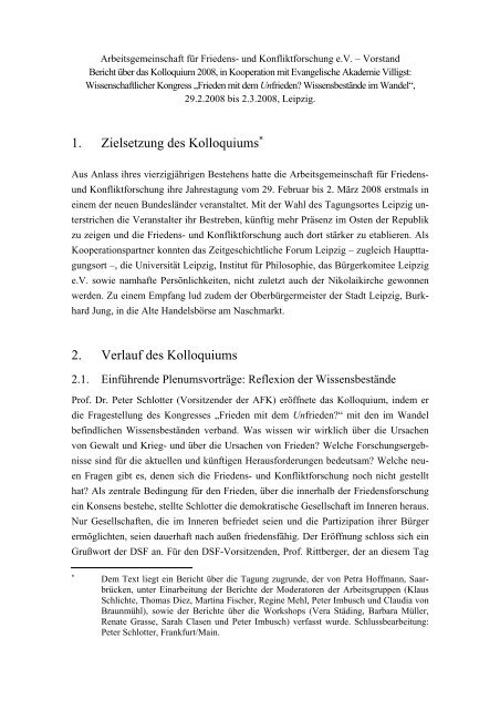 Bericht - Arbeitsgemeinschaft für Friedens- und Konfliktforschung ...
