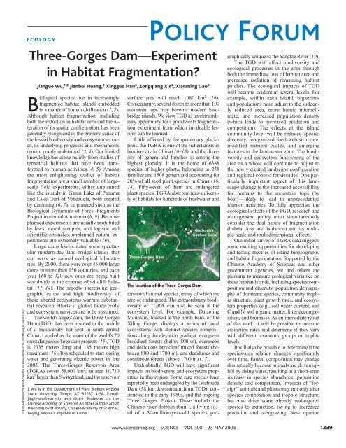 Three-Gorges Dam?Experiment in Habitat Fragmentation?