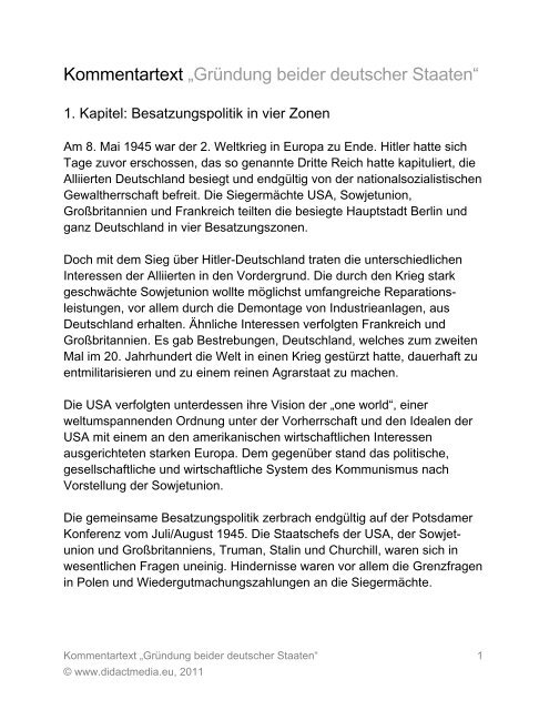 Kommentartext „Gründung beider deutscher Staaten“